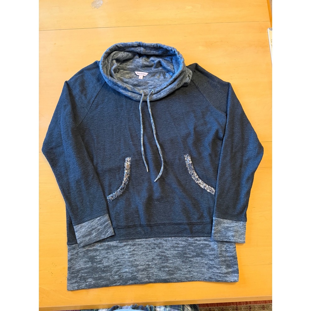 Juicy Couture Womens Sequin Pocket Cowl Neck Hoodie Charcoal Grey Marl Size L